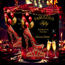 Convites Fabulous Champagne birthday party Red Gold Heel