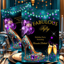 Fabulous Champagne birthday Purple Teal Gold Heel