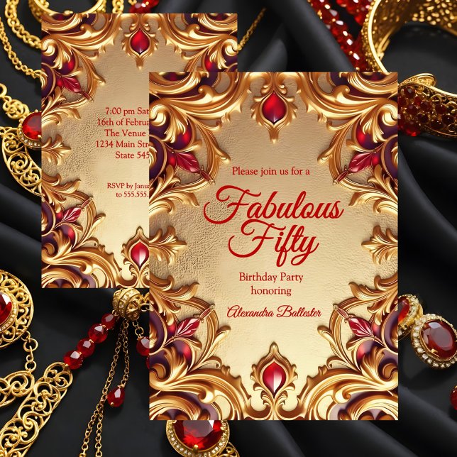 Convites Fabulous Elegant Birthday Party Gold Red Gold (Criador carregado)