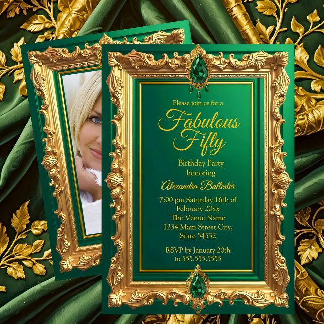 Convites Fabulous Elegant Birthday Photo Emerald Green Gold (Criador carregado)
