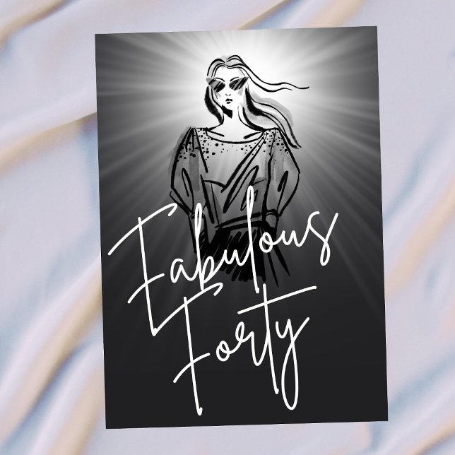 Convites Fabulous Forty Woman Black Sketch 40th Birthday (Criador carregado)
