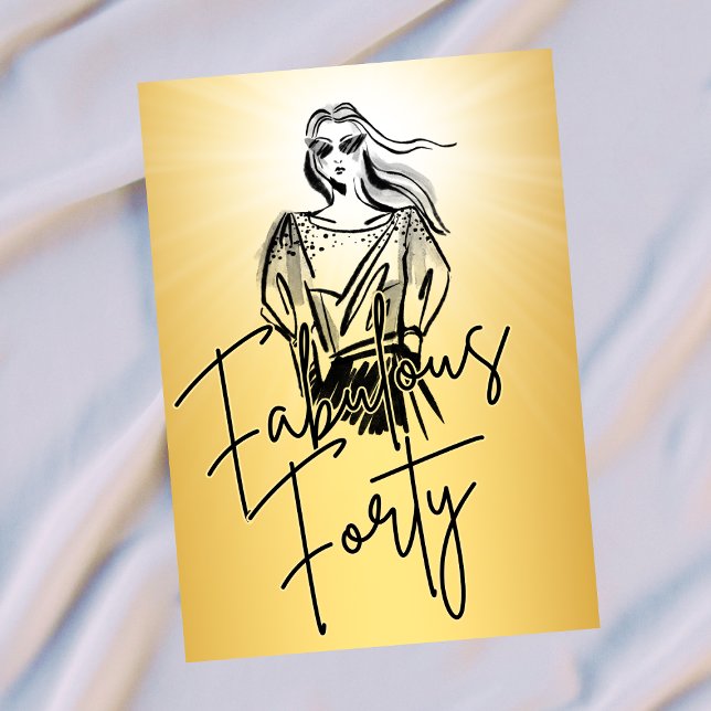 Convites Fabulous Forty Woman Gold Sketch 40th Birthday (Criador carregado)