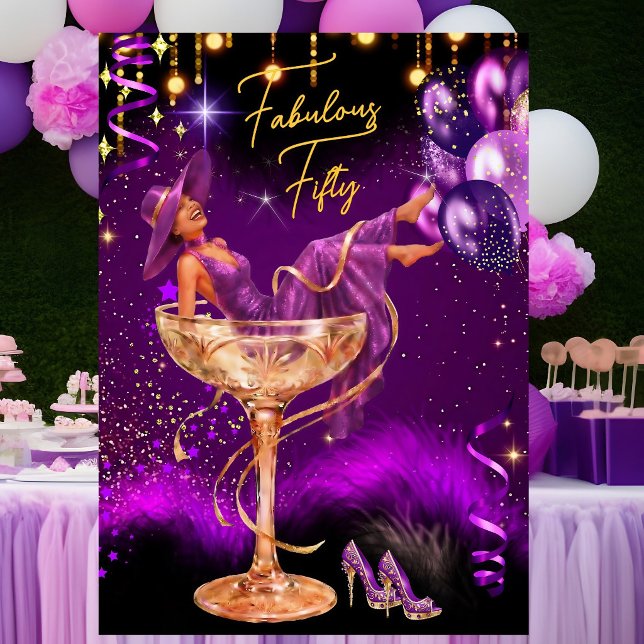 Convites Fabulous Fun Birthday Purple Champagne Glass (Criador carregado)