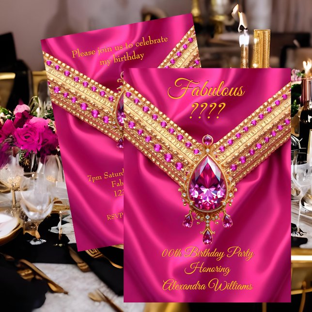Convites Fabulous Hot Pink Silk Gold Diamonds Birthday (Criador carregado)