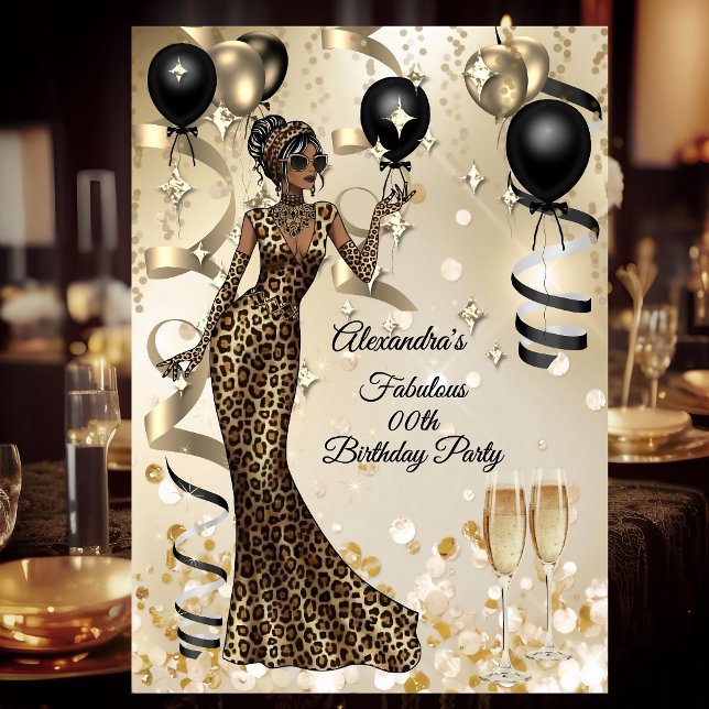 Convites Fabulous Leopard Birthday Celebration Champagne (Criador carregado)