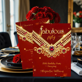 Convites Fabulous Red Gold Diamonds Elegant Birthday Party