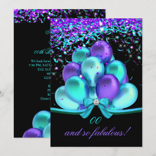 Convites Fabulous Tiras Purpura Teal Balões Aniversário