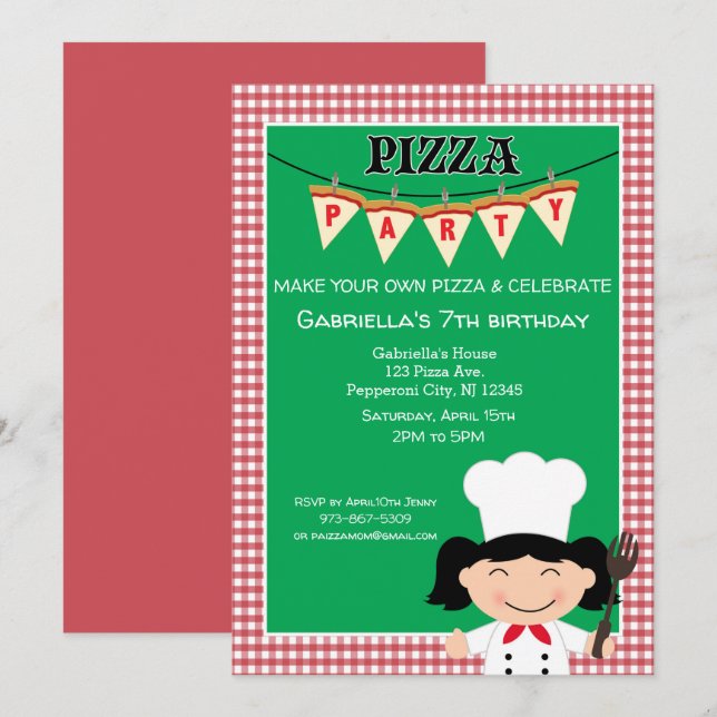 Convites Faça sua própria Festa de aniversário de pizza (Frente/Verso)
