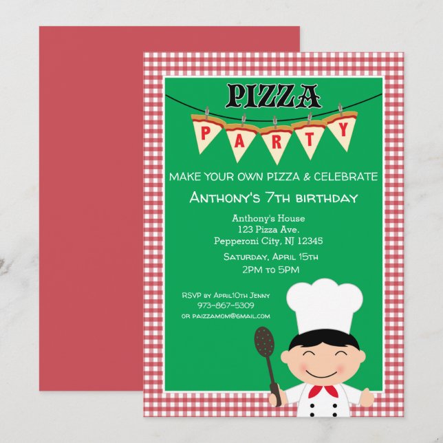Convites Faça sua própria Festa de aniversário de pizza (Frente/Verso)
