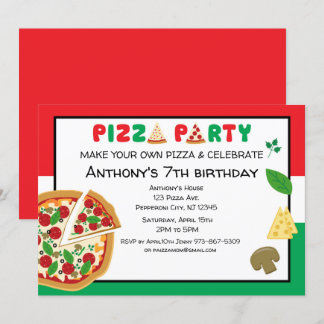 Convites Faça sua própria Festa de aniversário de pizza