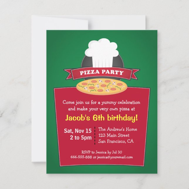 Convites Faça Sua Própria Pizza Festa de Aniversário para C (Frente)