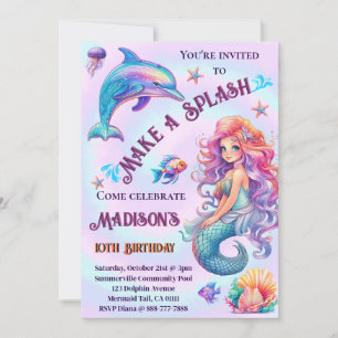 Convites Faça Uma Festa de aniversário De Splash Smermaid P