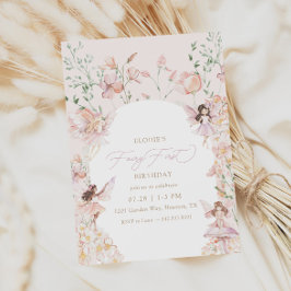Convites Fada 1rua Pink Floral Girls Aniversário