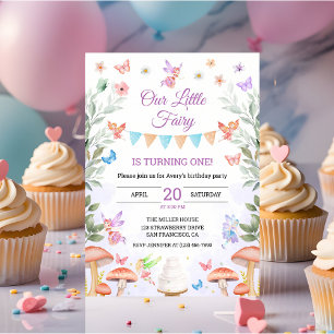 Convites Fada Aniversário de 1 ano Menina Festa Floresta En