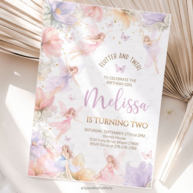 Convites Fada Aniversário Flor Silvestre Borboletas (fairy birthday invitation, wildflower birthday, butterfly birthday party, fairy party invite, garden)