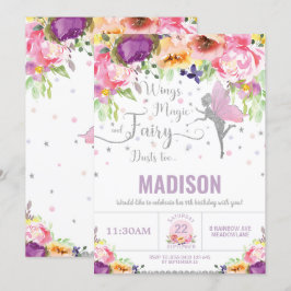 Convites Fada Aniversário Roxo Prata Floral