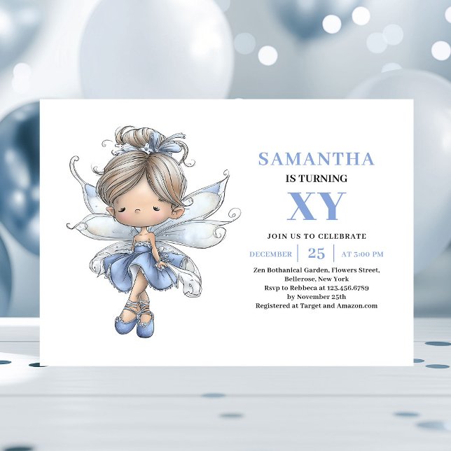 Convites Fada Azul Caprichosa Aniversário de 1 ano Pastel (little girl birthday fairy invitation,
whimsical funny colorful playful,
blue fairy toddler digital )