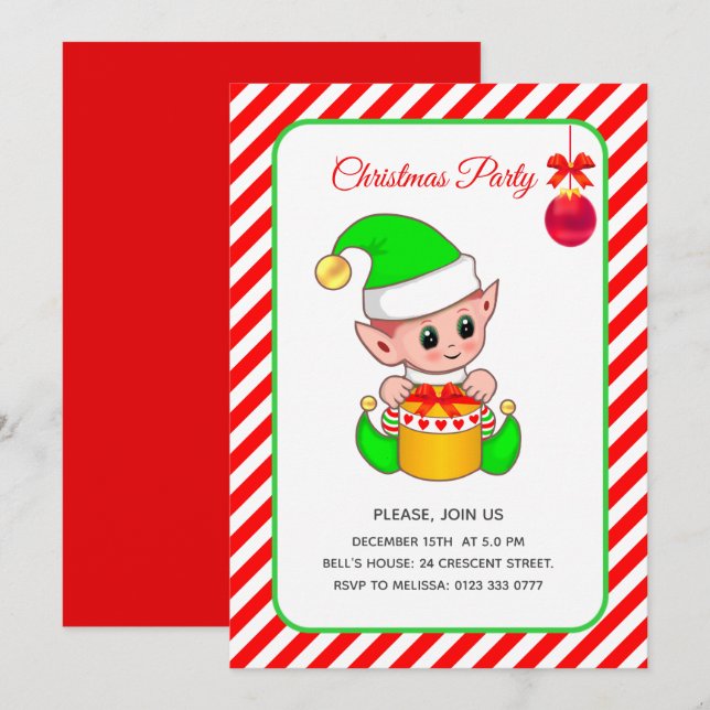 Convites Fada Bonito em Natal Vermelho e Branco (Frente/Verso)