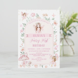 Convites Fada Branca de Arco Rosa Whimsical Primeiro Aniver