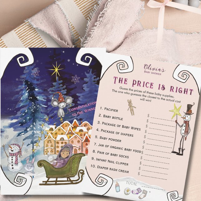 Convites Fada Caprichosa do Inverno - O Preço Certo no Chá  (Whimsical Winter Fairy Price is Right Baby Shower Invitation)
