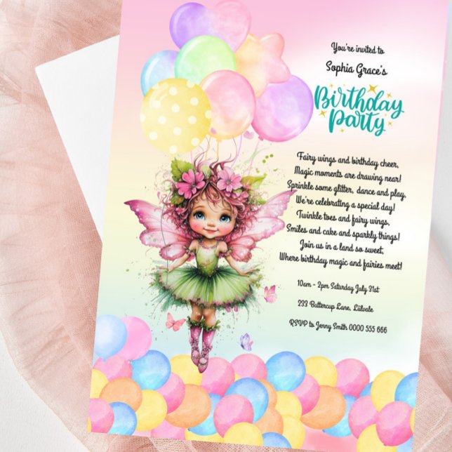 Convites Fada-Convite de aniversário-Fada-Fada-Fada-Fada (Sweet Fairy Birthday party Invitation For Little Girls)