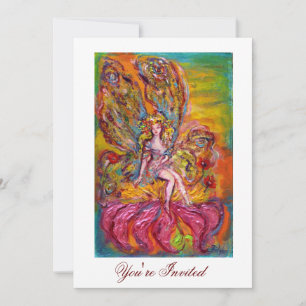 Convites FADA DAS FLORES NO ÍRIS ROSA Fantasia Amarelo Bran