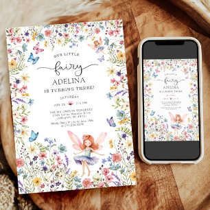 Convites Fada de Flor Selvagem aniversário de 3 anos Convit