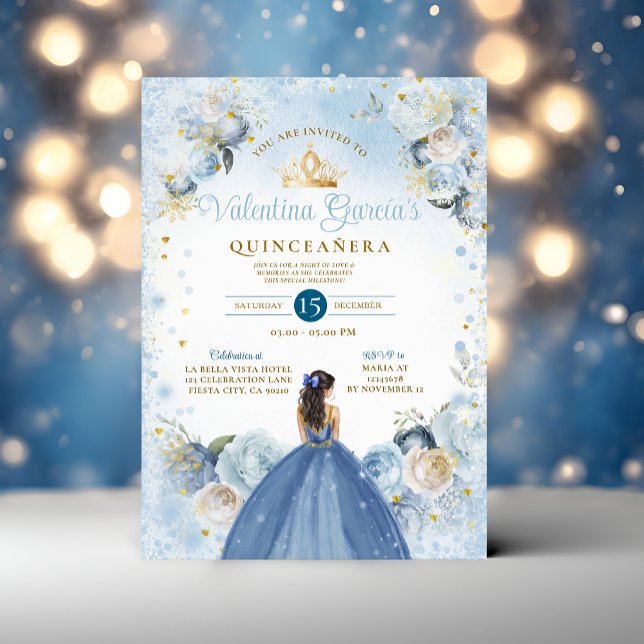 Convites Fada De Inverno Quinceañera 15 Anos Dourada Coroa (Criador carregado)