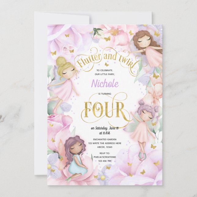 Convites Fada de jardim entonada, convidada de aniversário  (Frente)