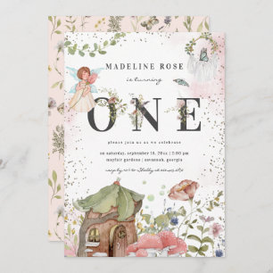 Convites Fada de primeiro aniversario de Fada de Floral Mag