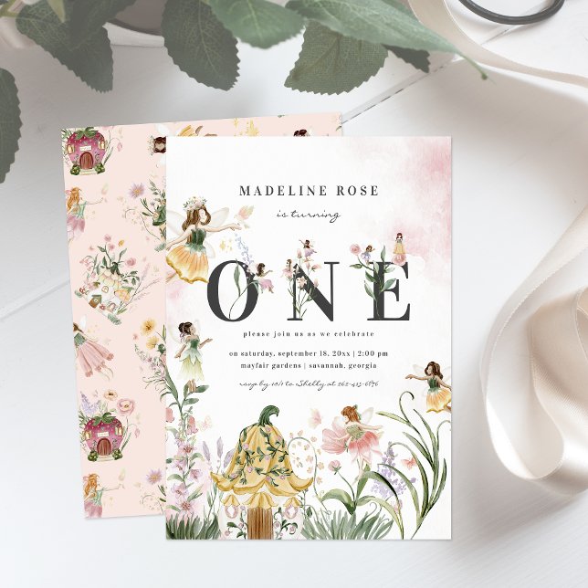 Convites Fada de primeiro aniversario de Fada de Floral Mag (Criador carregado)