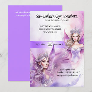 Convites Fada de Quinceañera princesa roxa moça