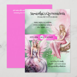 Convites Fada de Quinceañera tema da princesa verde rosa