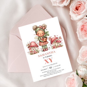Convites Fada Divertida 2º Aniversário Rosa Bege Floral