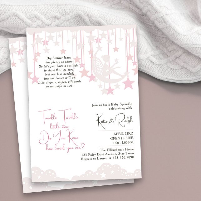 Convites Fada do Brilho Brilho Estrela Pequena Borrifo de B (Twinkle Twinkle Little Star Girl Baby Sprinkle Invitation)
