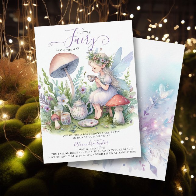 Convites Fada do Jardim Látea Cogumelos Bebê Chá (enchanted fairy garden tea party girl baby shower invitation magical mushroom village forest cute)
