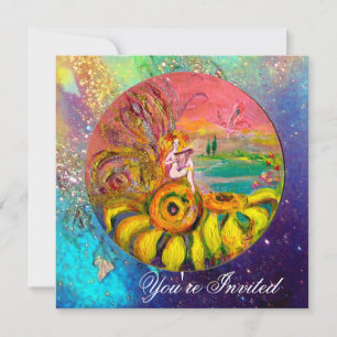 Convites FADA DOS GIRASSÓIS amarelo azul rosa brilho