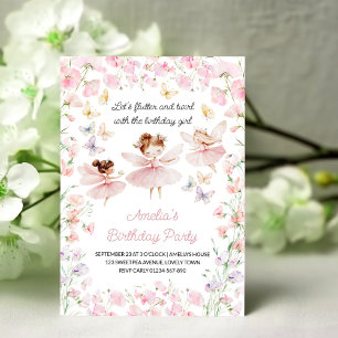 Convites Fada e Flores Aniversário de Meninas de Qualquer I