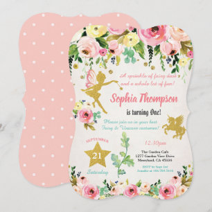 Convites Fada e Unicórnio 1rua no primeiro aniversário