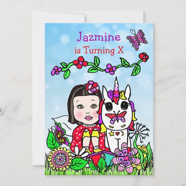 Convites Fada e Unicórnio Aniversário Convidam (Frente)