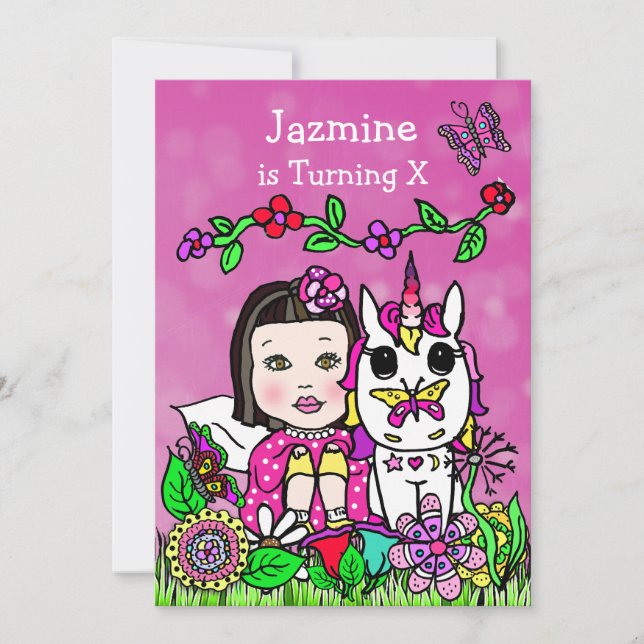 Convites Fada e Unicórnio Aniversário Convidam (Frente)