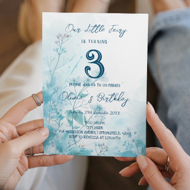 Convites Fada Fale Azul Flores Crianças Festa de Aniversári (Criador carregado)