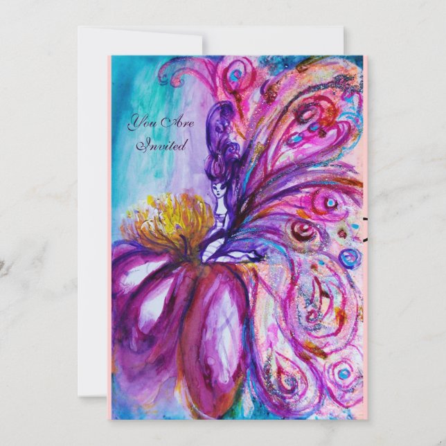 CONVITES FADA FLOR CAPRICHOSA E FOFINHA EM ROSA,BRILHOS DOR (Frente)