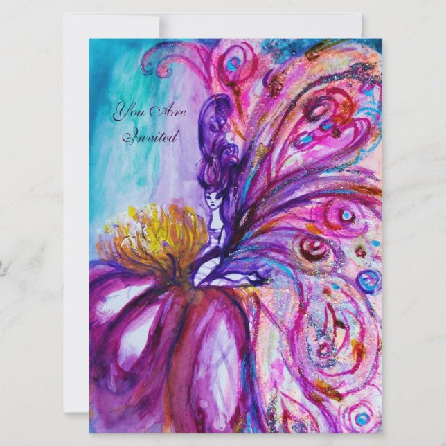 CONVITES FADA FLOR CAPRICHOSA E FOFINHA EM ROSA,BRILHOS DOR (Frente)