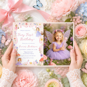 Convites Fada Floral Caprichosa Primeiro Aniversário Foto