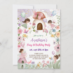 Convites Fada Floral Menina 1º Aniversário