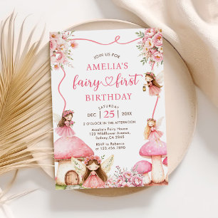 Convites Fada Floral Primeiro Aniversário de Meninas