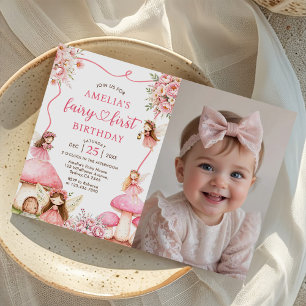 Convites Fada Floral Primeiro Aniversário de Meninas Foto
