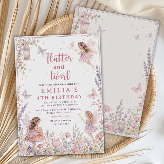 Convites Fada Flutter And Twirl Aniversário de 4 anos
