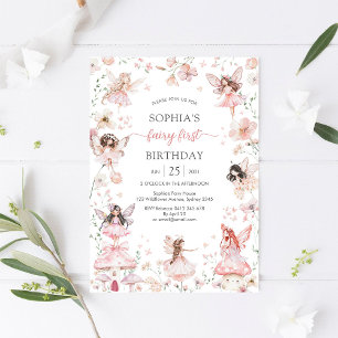 Convites Fada Flutter e Twirl Primeiro Aniversário de 1 ano